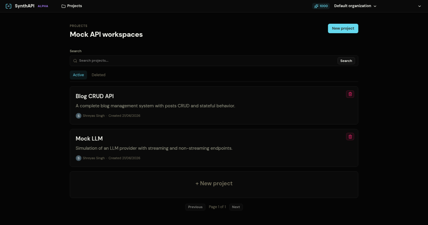 Projects list showing the seeded example projects